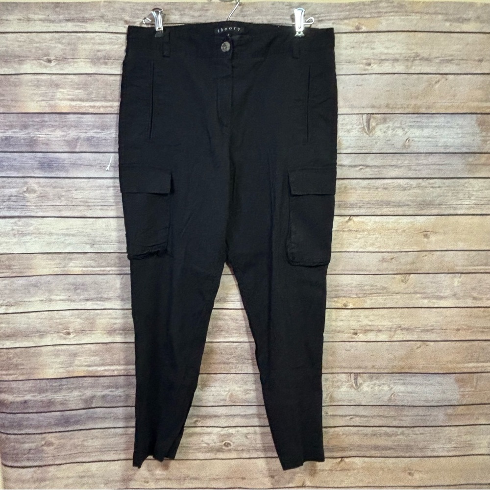 Theory Linen Blend Cargo Pant Black Size 6